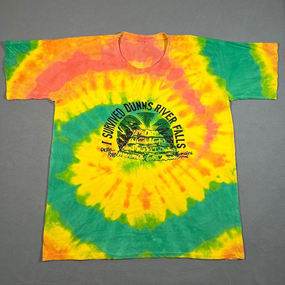 VTG Ocho Rios Jamaica T-Shirt Tie Dye I Survived Dunns River Falls Single Stitch